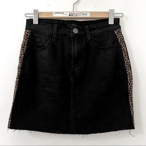 F21 black denim skirt with leopard print detail